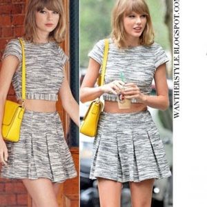 Alice + Olivia Davis Pleated Tweed Skirt